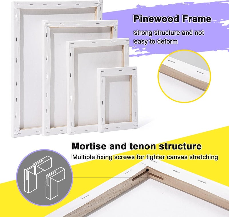 Inburit Canvas for Painting for Adults & Kids 16 Pack with 11x14, 9 x12, 8x10, 5x7 (4 of Each), Blank Primed Stretched Canvases for Oil, Acrylic & Other Painting Media - Image 3